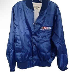 NASCAR Racing Men's Bomber Jacket Nylon Size L Blue Snap Front By Taylor